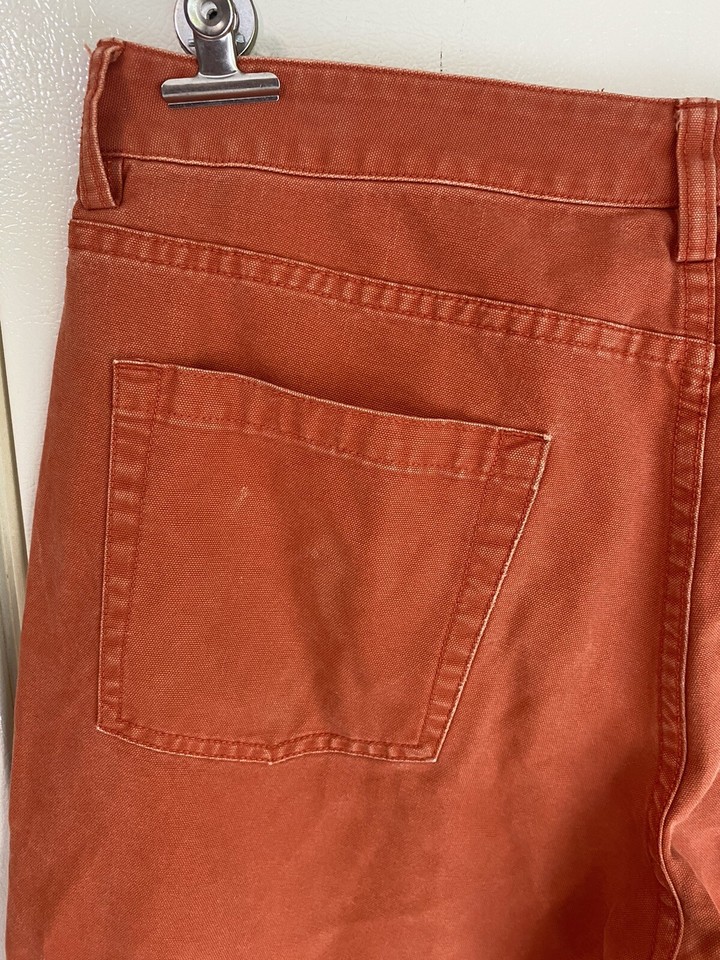 Vineyard Vine Mens Jeans 33x32 Retro Orange Straight Leg Leather Patch