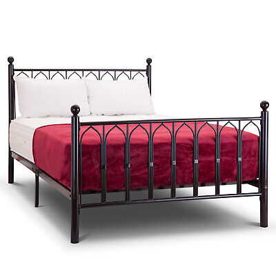 Gothic Style 4ft6 Double Black Metal, Double Bed Frame And Mattress Set