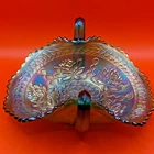 VTG Imperial Carnival Glass Purple Amethyst Iridescent Floral Handled Bowl