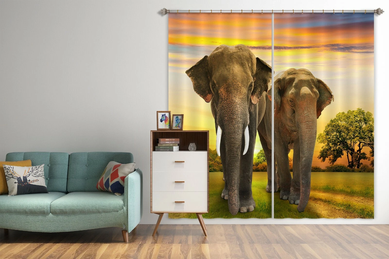 3D Sunset Elephant ZHUA173 Animal Blockout Photo Curtain Fabric Window Zoe
