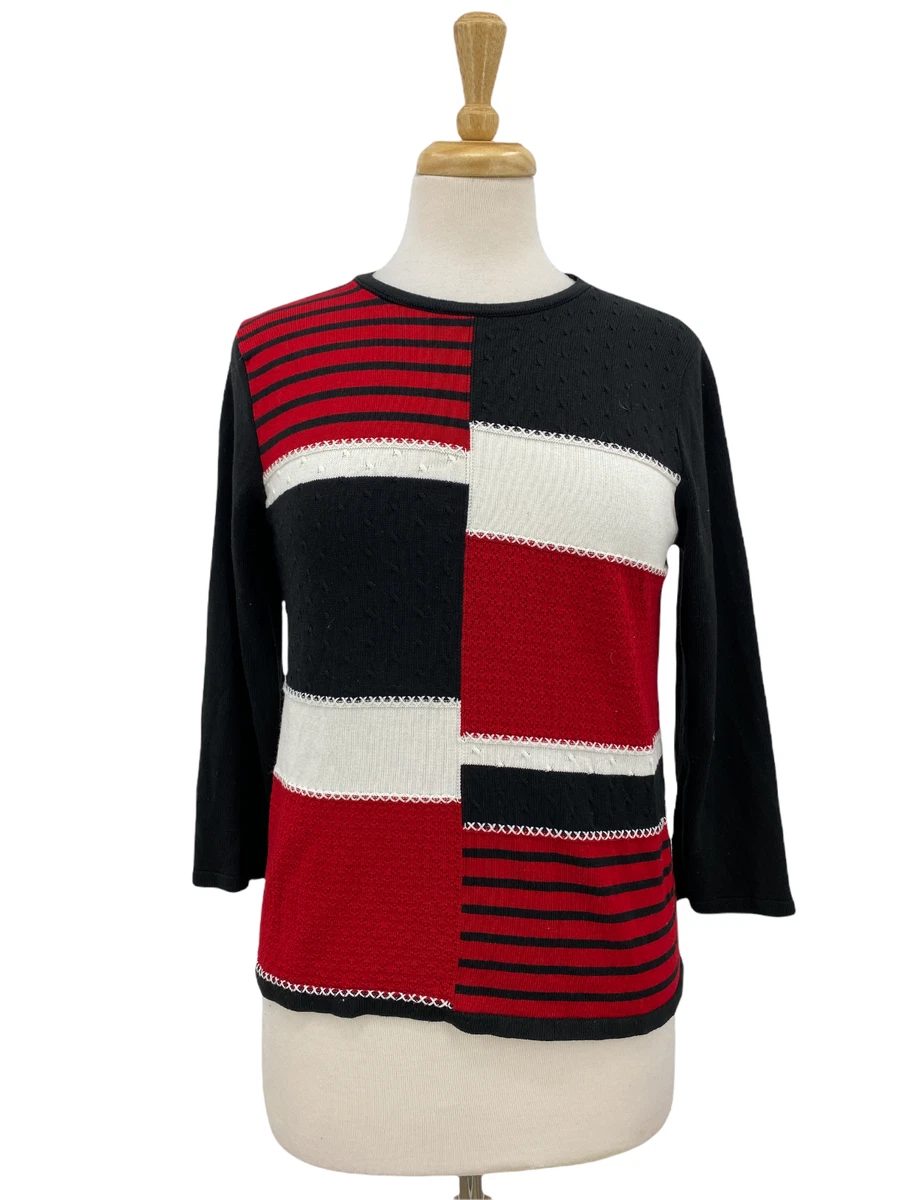 Alfred Dunner Petite Crew Neck Multicolor Lightweight Sweater