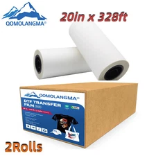20" x 328ft 2 Rolls PET DTF Transfer Film, Double Sided Hot Peel, USA