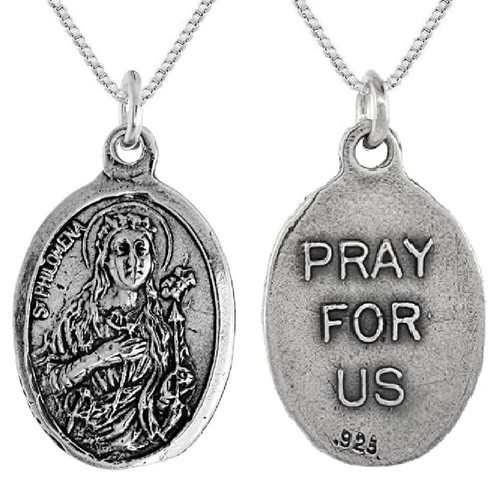 Sterling Silver St. Philomena Medal Pendant / Charm, Italian Box Chain ...