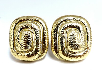 Aztec Inca South American Endless Maze Domed Hammered Rustic Earrings 18 Karat