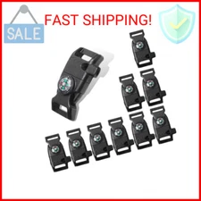 10pcs Pack Black 5/8" Compass Flint Scraper Fire Starter Whistle Buckle Plastic 
