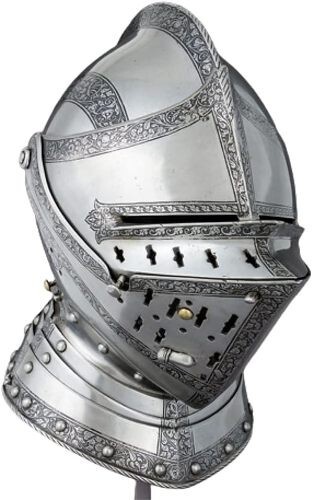 Casco de armadura King Wolf acabado plateado | casco de armadura de caballero de acero medieval - Imagen 1 de 13