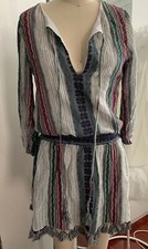 Alice + Olivia Jolene Embroidered Drop Waist Dress Grey Multi $525 Peasant Tunic