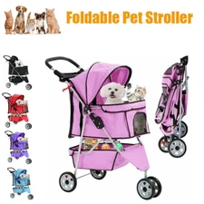 Pet Stroller Cat Dog Cage 3 Wheels Stroller Travel Lightweight and Foldable