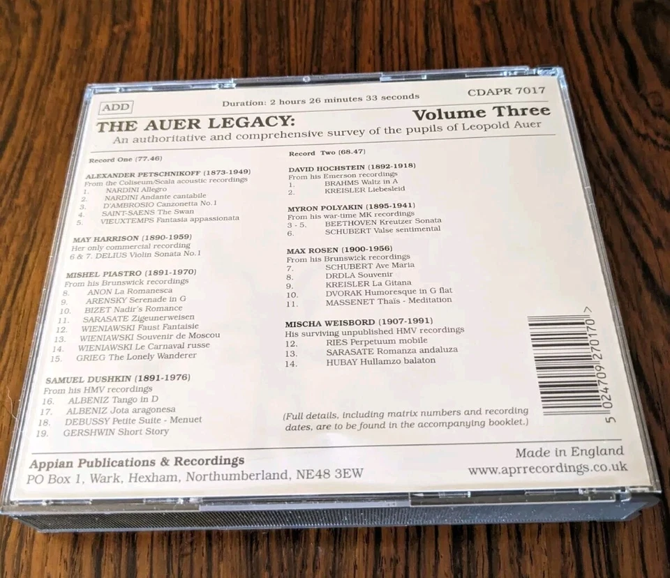 Auer наследие: том три | 2 x компакт-диск | Appain апрель | 1998 | CDAPR 7017 - Изображение 2 из 4