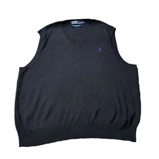 VINTAGE 90s Polo Ralph Lauren Vest Mens XL Pullover V Neck Sweater Black Cotton
