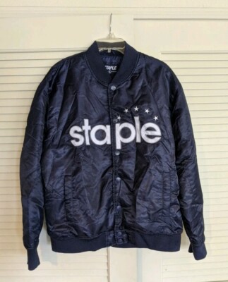 Staple Bomber Blue Jacket Button Snaps Outdoors Stylish Men's Size XL - Main Image