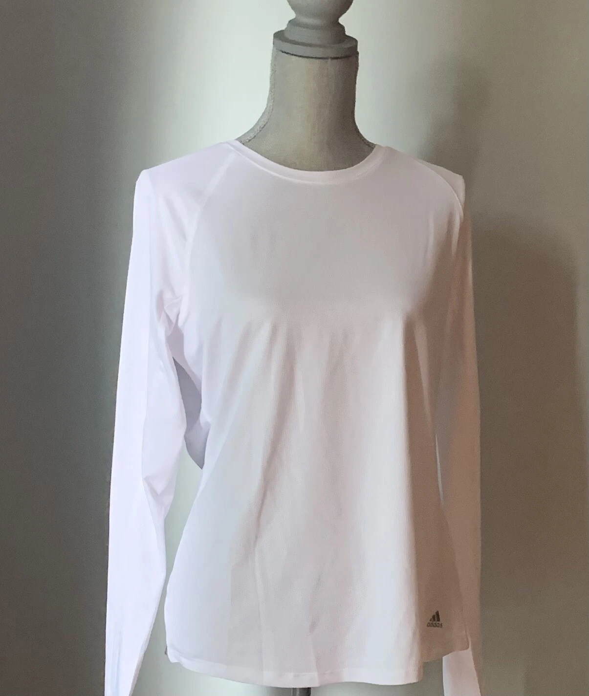 $55 Adidas Women's L Active UPF 50 Mesh Shirt Long Sleeve Round Neck White NWT
