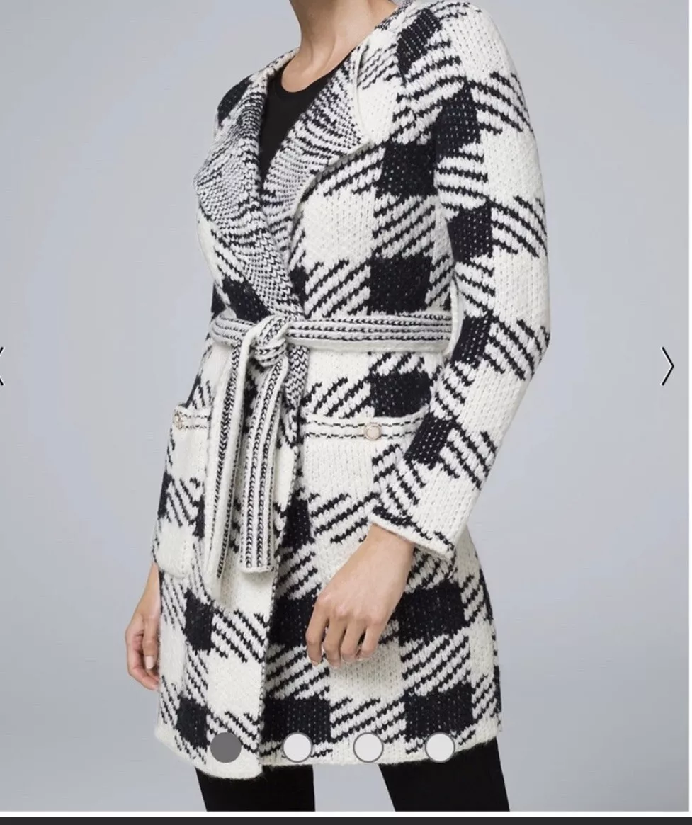 NWT White House Black Market Womens BxW Plaid Collared Sweater Coat Small