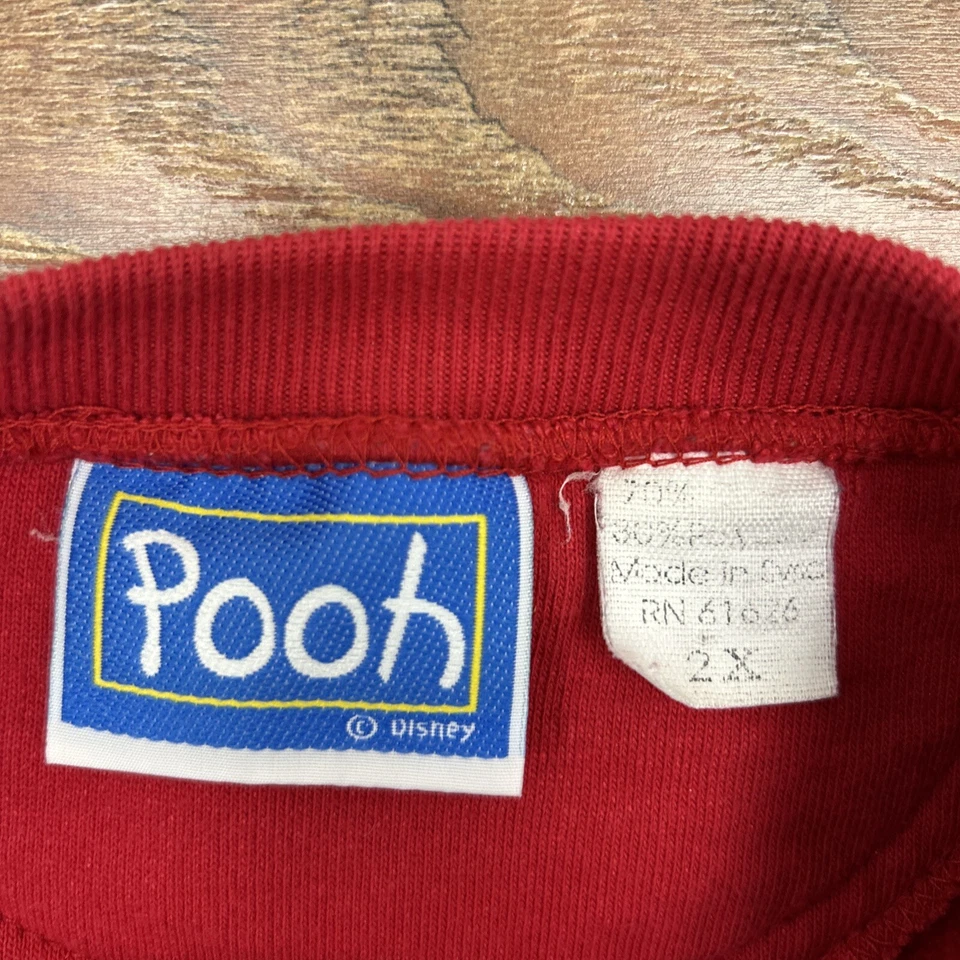 迪士尼小熊维尼复古运动衫女式 2XL 红色蓝色条纹圆领 — 第 2/4 张图片