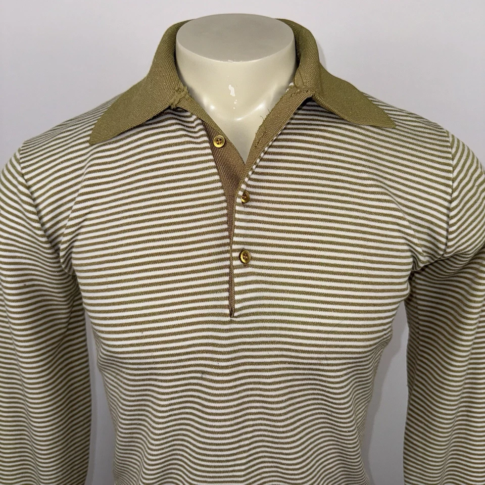 Vtg 60s Arrow Shirt Banlon Antron Nylon MCM Rat Pack Striped Disco Mens Medium - Image 2 of 4