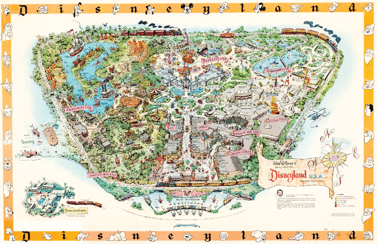 Vintage 1958 Disneyland USA Map Poster Print 13x19 Satin Finish