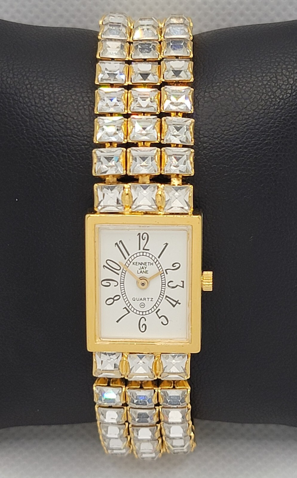 Ladies Kenneth Jay Lane Gold Tone Triple Row Crystal Accents