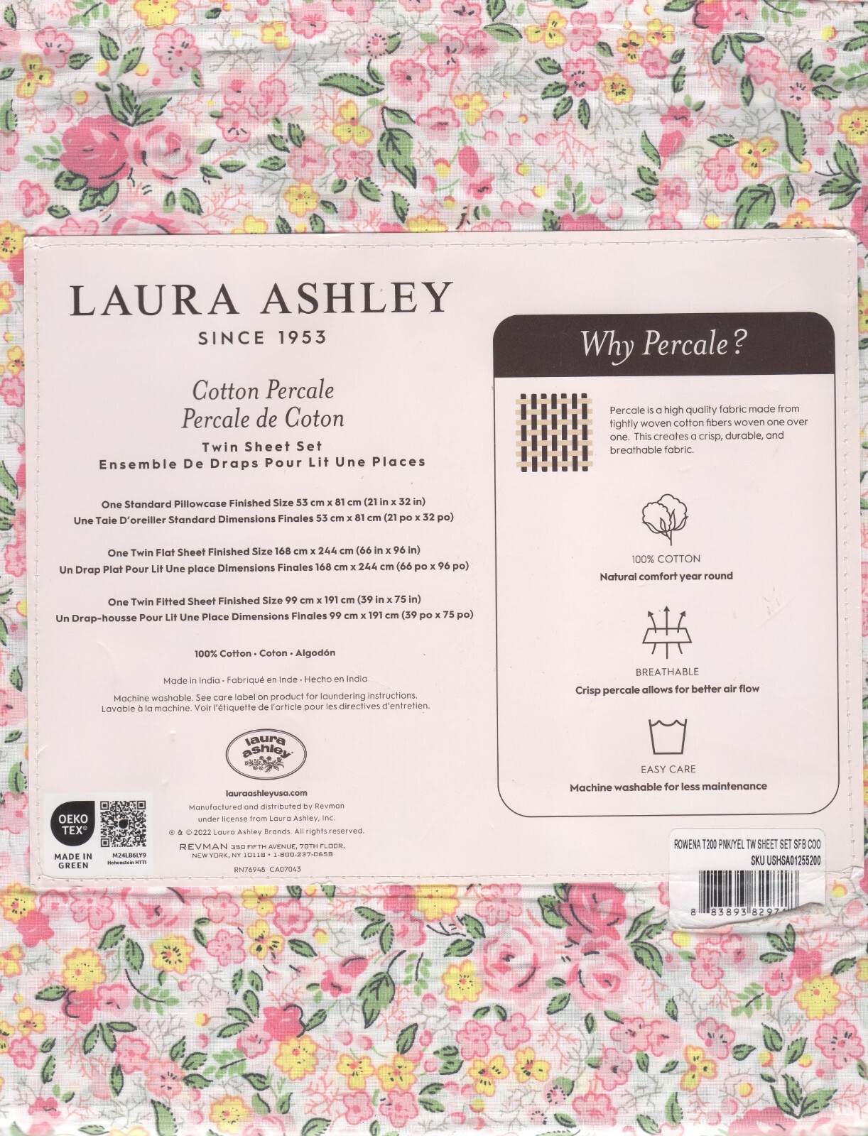 Laura Ashley Twin Sheet Set Rowena Floral Pink 3pc Cottage Farmhouse