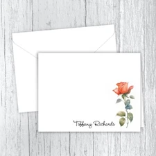 Personalized Note Cards, Coral Rose, Personalized Stationery, Envelopes Included