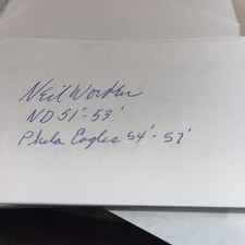Neil Worden Notre Dame 1954 Philadelphia Eagles Signed 3x5 index Card