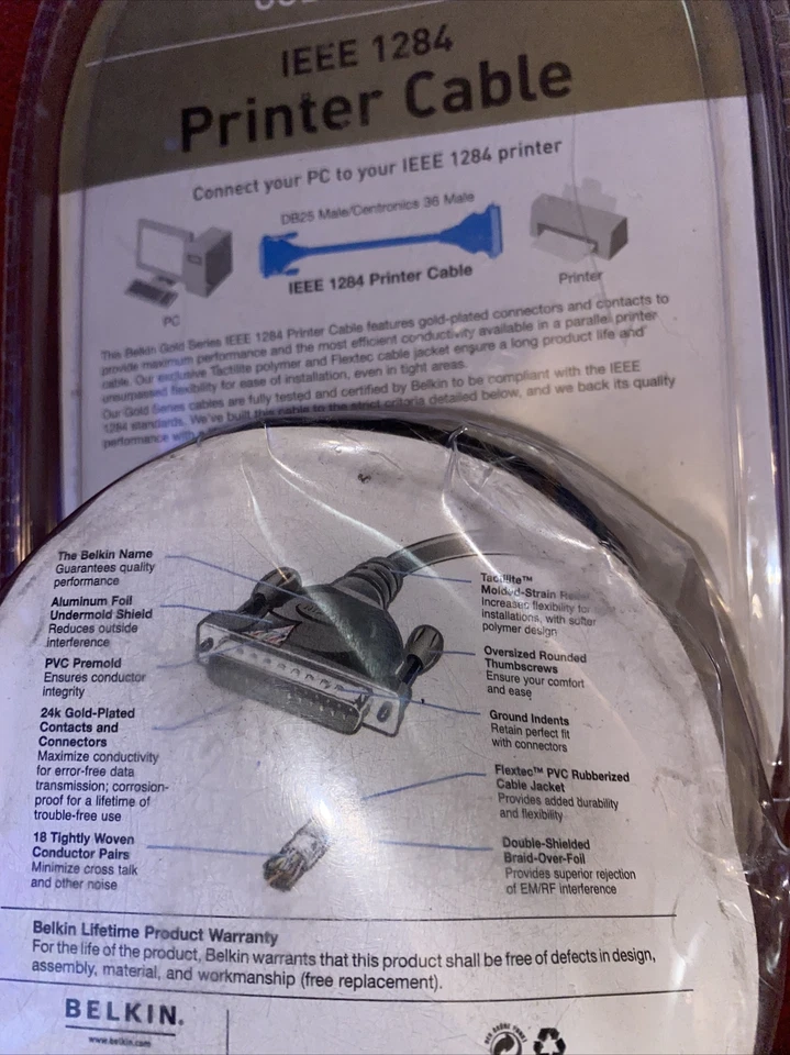 BELKIN GOLD Series IEEE 1284 Printer Cable 24k Gold Plated Contacts   6' A13 - Image 3 of 3