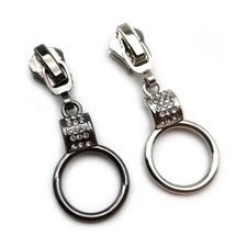 5x Size #5 Rhinestone Metal Sliders Pullers Round Chunky Zippers DIY Accessory
