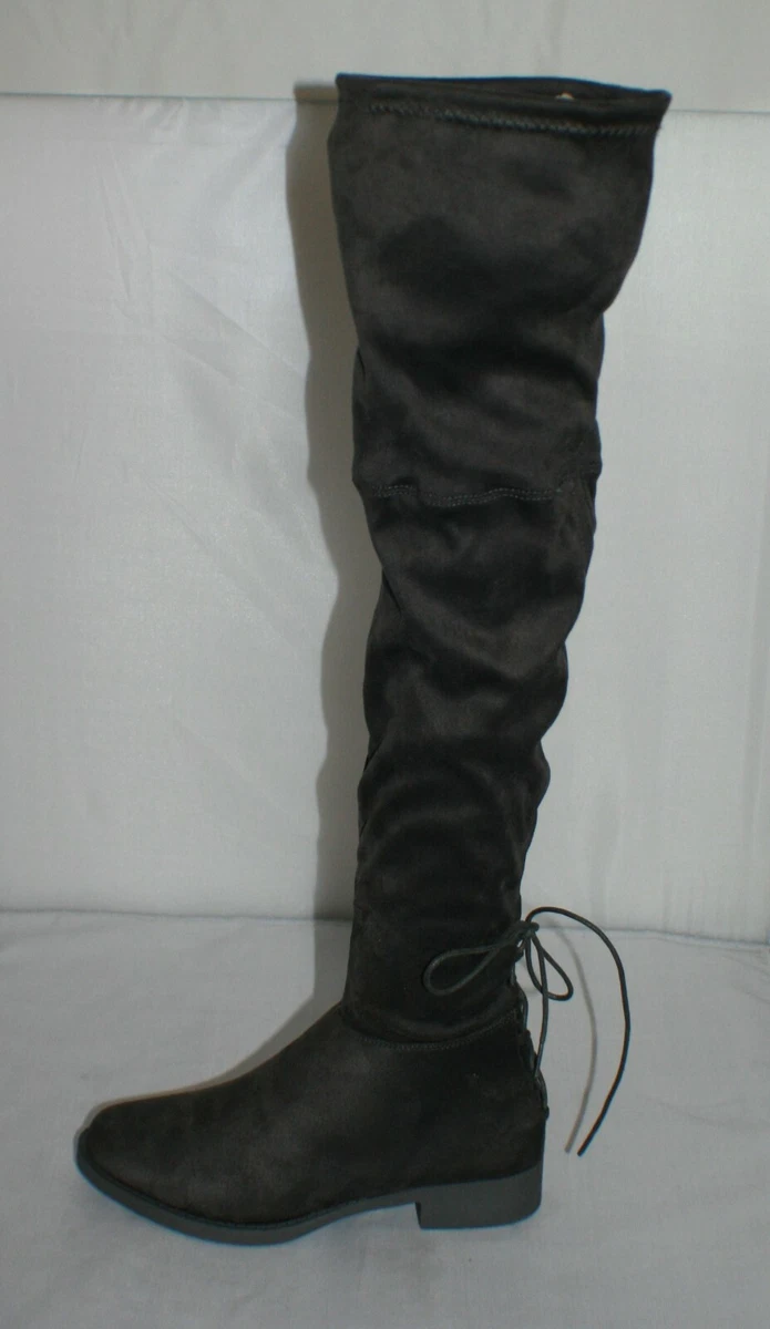 Agathe Thigh High Boots Sz US 8 UK 6 EU 38.5 Gray Back Corset Lace