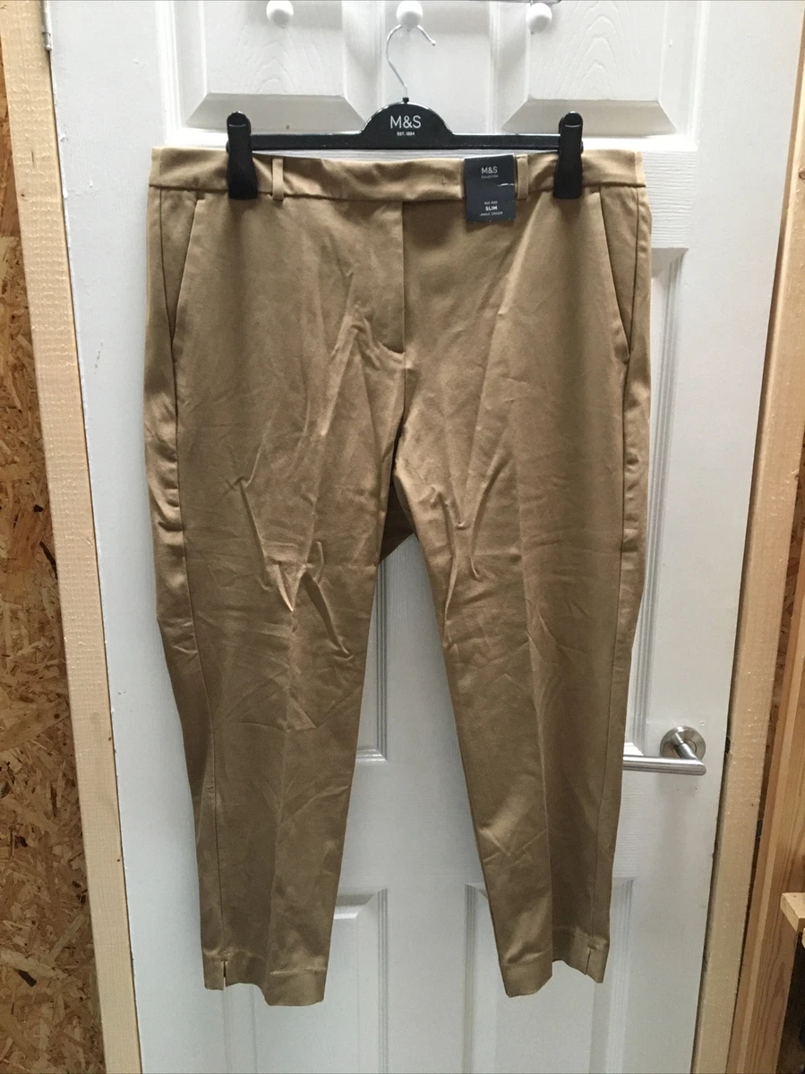 M S Womens Mid Rise Slim Ankle Grazer Trousers Size Uk 20 Eu 48 Regular Toffee