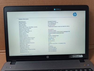 HP ProBook 450 G2 Intel Core i7-4702MQ  2.2GHz 8GB NO HDD. With AC And HD Caddy