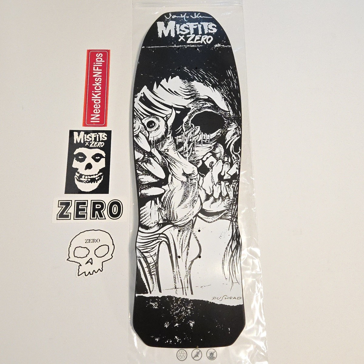 SIGNED Zero x Misfits 89 Evil Eye Pushead Cruiser Skateboard Deck