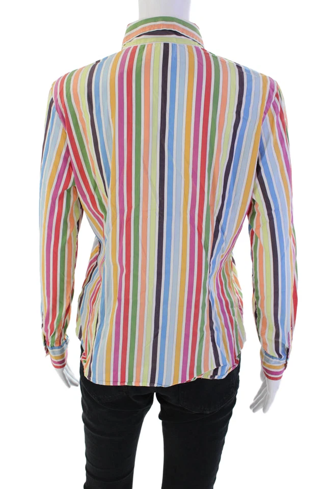 Blusa Top Multicolor Lacoste Mujer Mezcla Algodón Rayas Manga Larga Talla 38 Foto 4 de 4