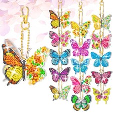 15 Pack Butterfly Diamond Art Keychains, Diamond Painting Keychains Kit for Adul