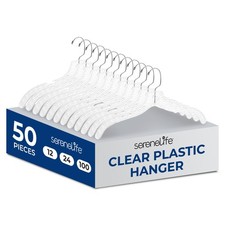 SereneLife 50 Pack Transparent Plastic Hangers - Crystal Clear
