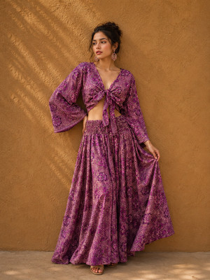 Women's Boho 2 Piece Skirt Set Paisley Crop Top Maxi Skirt Beach Outfit