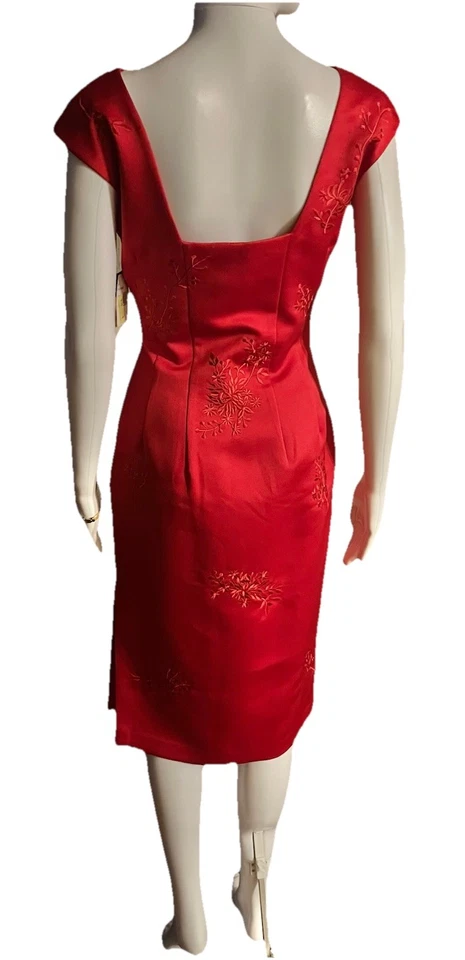 Vestido Maggie London Vintage Bordado Rojo Chino Talla 4 Funda Elegante Nuevo con Etiquetas Foto 4 de 4