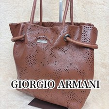 GIORGIO ARMANI Borsa a mano in pelle perforata taglio botanico marrone 23x30x10 cm