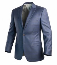 Hart Schaffner Marx 46L New York Fit Blue Plaid Blazer Sport Coat Jacket