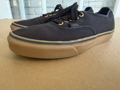 Vans Men 8M/9.5W Lace Up Skateboard Shoes Canvas All Black Gold Eyelet Gum Sole