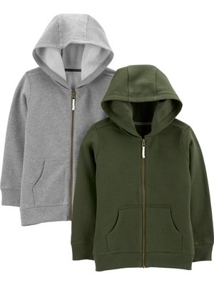 Simple Joys by Carter's Baby Boys' 2Pack Full Zip Hoodies, Olive/Grey, 2T