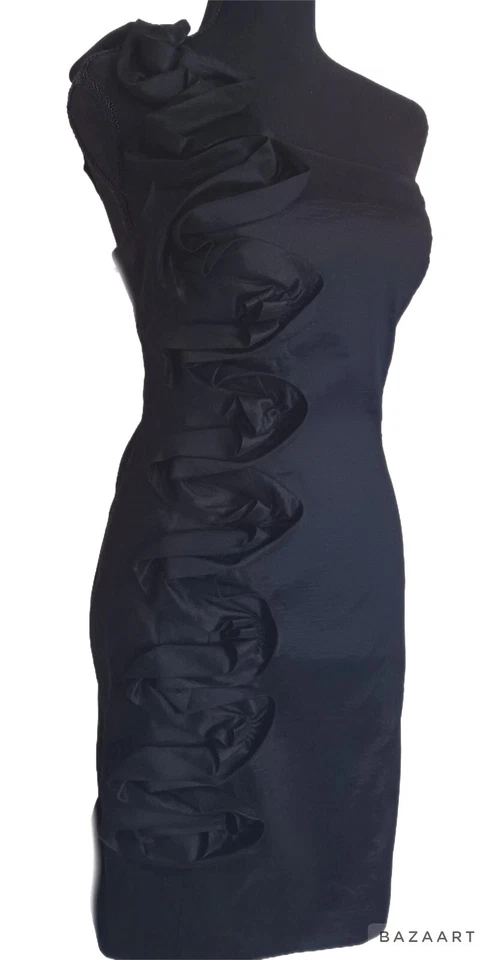 Vestido Adrianna Papell Negro Una Correa Ajustado Alta Costura Stlye Talla L Cóctel Baile de graduación  Foto 2 de 4