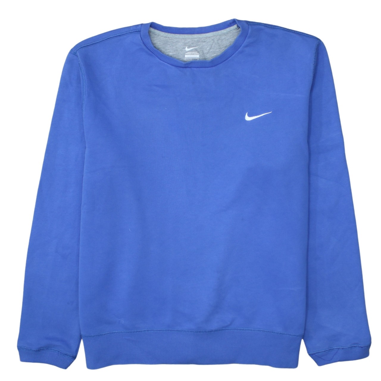 Nike Mens Sweatshirt Blue Fleece Crew Neck Embroidered Swoosh Pullover L