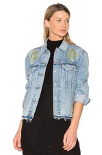 NWT Levi's Ex-Boyfriend Trucker Indigo Memory Embroidered Palm Tree Jacket S
