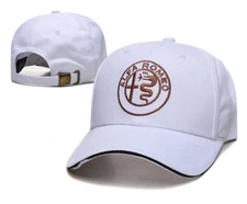 Alfa Romeo Hat Cap Strap Back White Embroidered Automotive Racing Driving Mens