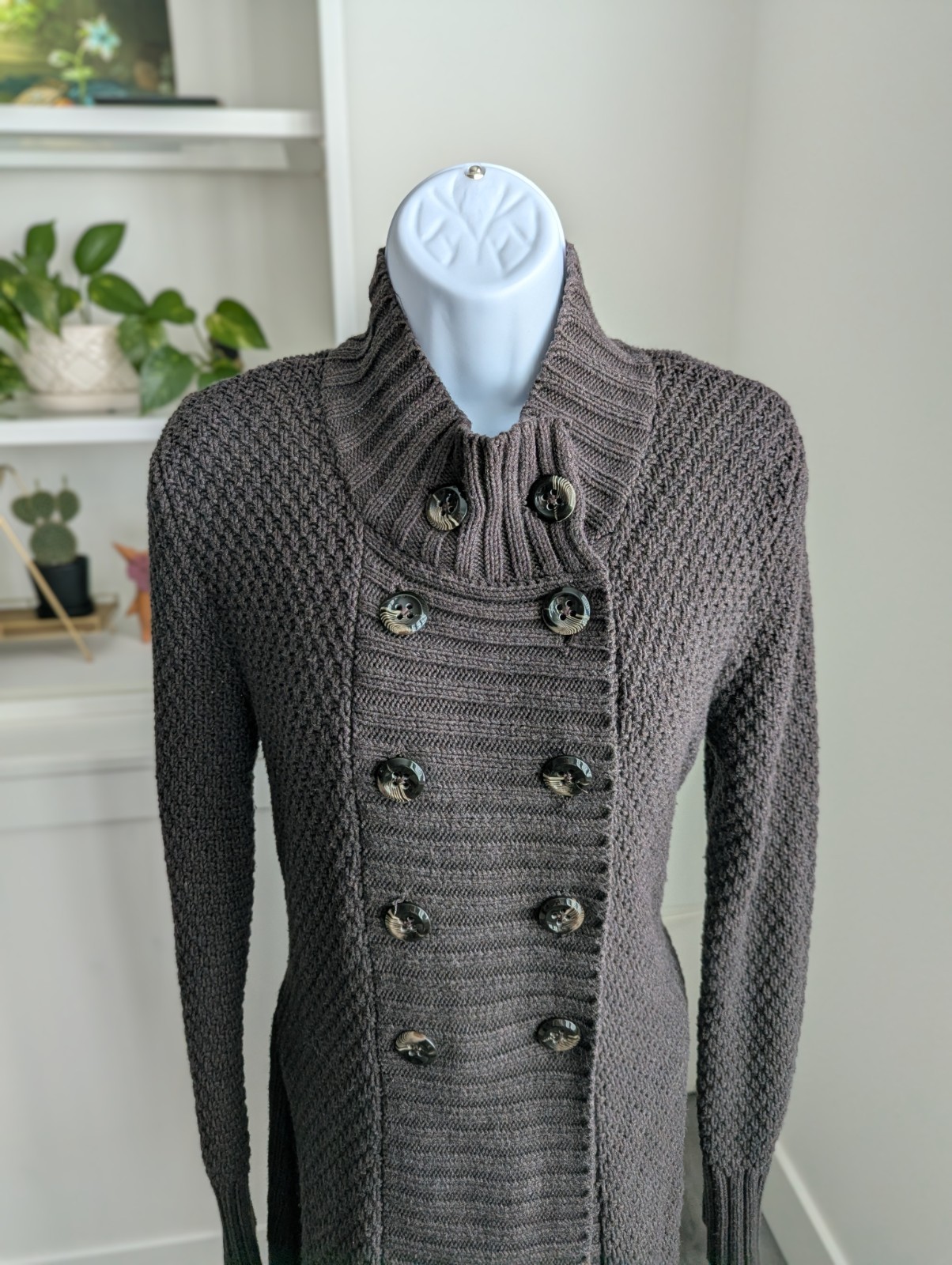 GAP size Medium Double Button Brown Knit Sweater … - image 2