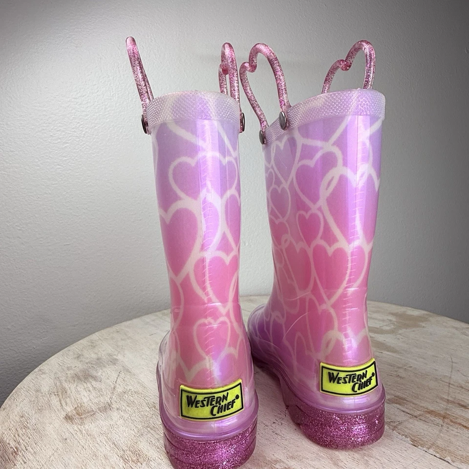 Botas de Lluvia Iluminadas Western Chief Niñas Talla 10 Corazones Rosa Envío Gratis Foto 2 de 4
