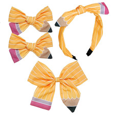 4Pcs Pencil Hair Bow Clips Headband Accessories Set Back to School Stuff for Gir