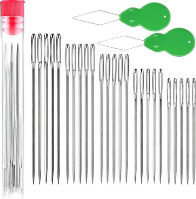 25Pcs Large Eye Sewing Sharp Needles - Stainless Steel Handmade sliver 