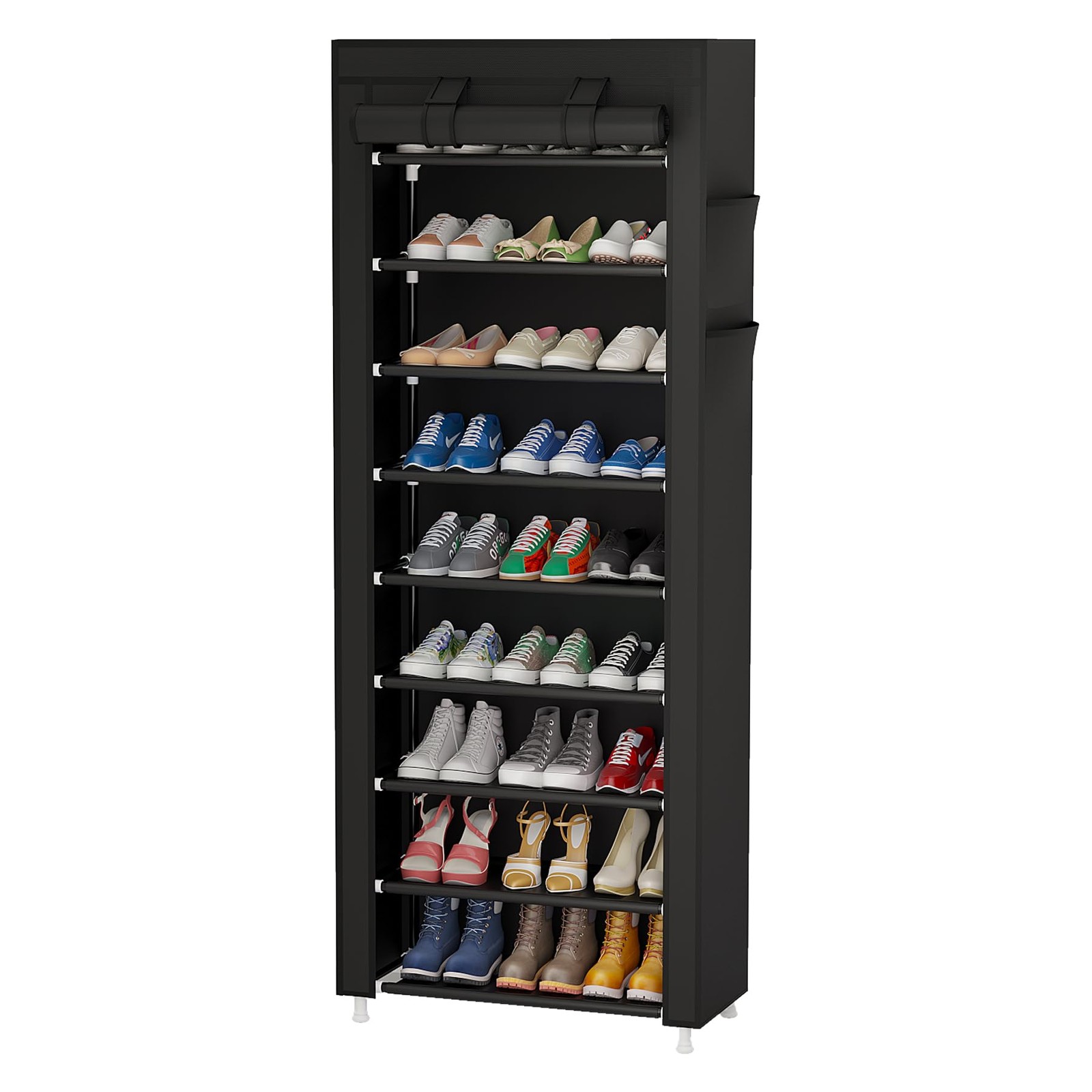 9-Tier Portable Shoe Organizer with Nonwoven Fabric Cover for Closet Storage