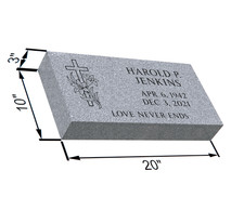 Custom Gray Granite Grave Marker 20x10x3" with Cross  Lily Engraving Headstone