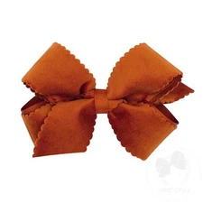 Girls' Grosgrain Hair Bow with Scalloped Edge Faux Velvet Overlay Medium Burn...